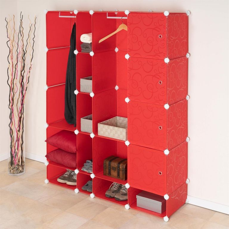 Skládací modulová skříňka / regál do interiéru, variabilní, velká, červená