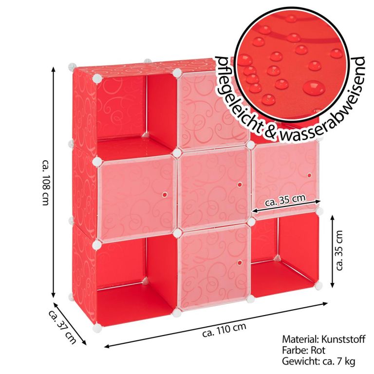 Skládací modulová skříňka / regál do interiéru, variabilní, červená