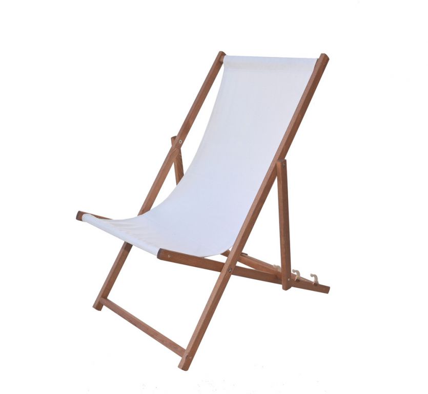 Dřevěné plážové lehátko / křeslo s textilním potahem, bílé