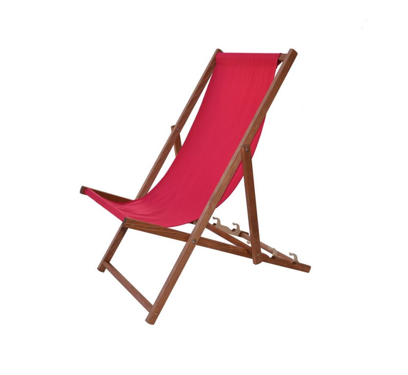 Dřevěné plážové lehátko / křeslo s textilním potahem, červené