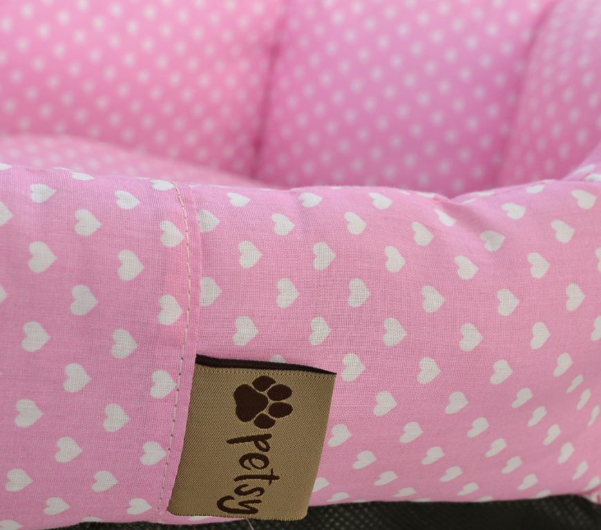 Pelíšek pro psa měkký polstrovaný, bez okrajů, oválný, růžový s tečkami, 80x50 cm