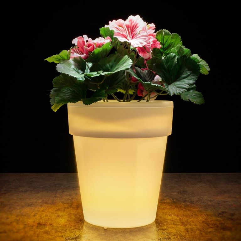 Solární dekorativní osvětlení- květináč bílý, teple bílé světlo, 19x17 cm