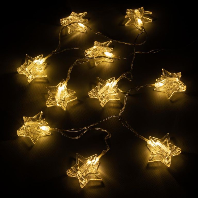 Vánoční svítící bateriový řetěz s hvězdami, vnitřní, teple bílý, 10 LED, 1,35 m