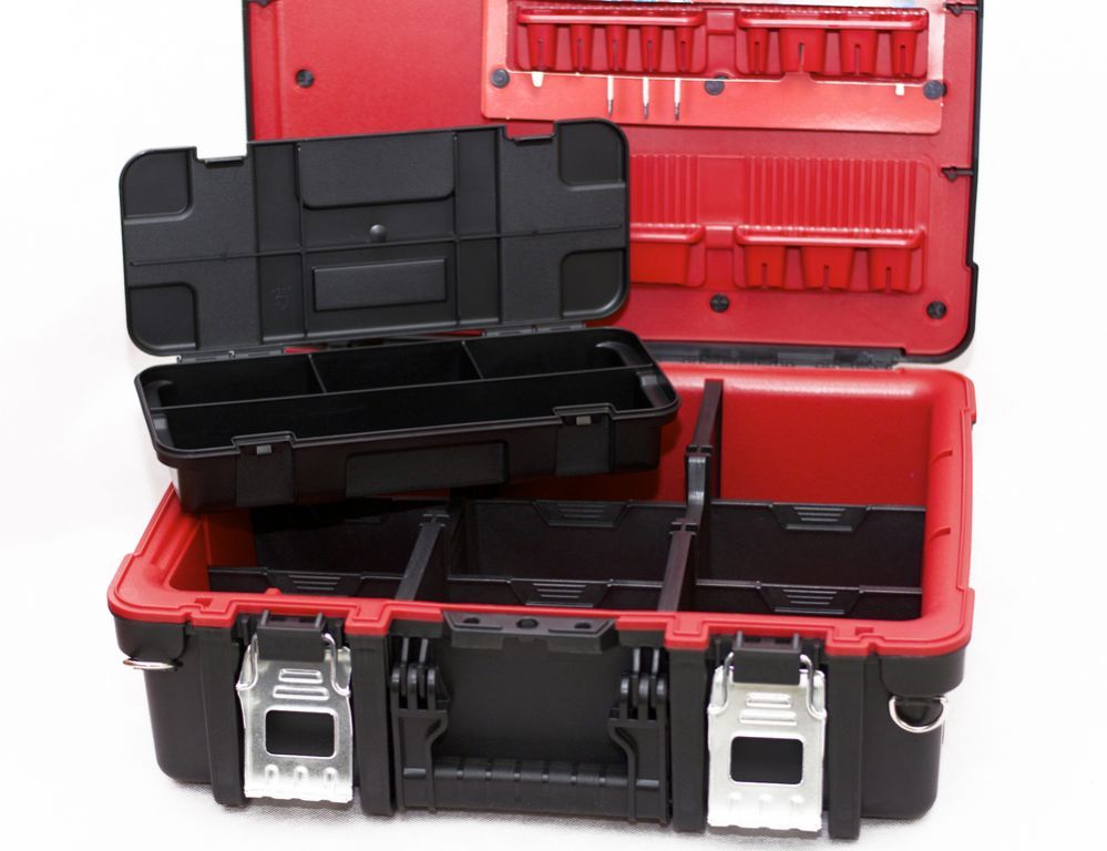 Plastový kufr na nářadí a spojovací materiál, přenosný, 48x18x38 cm