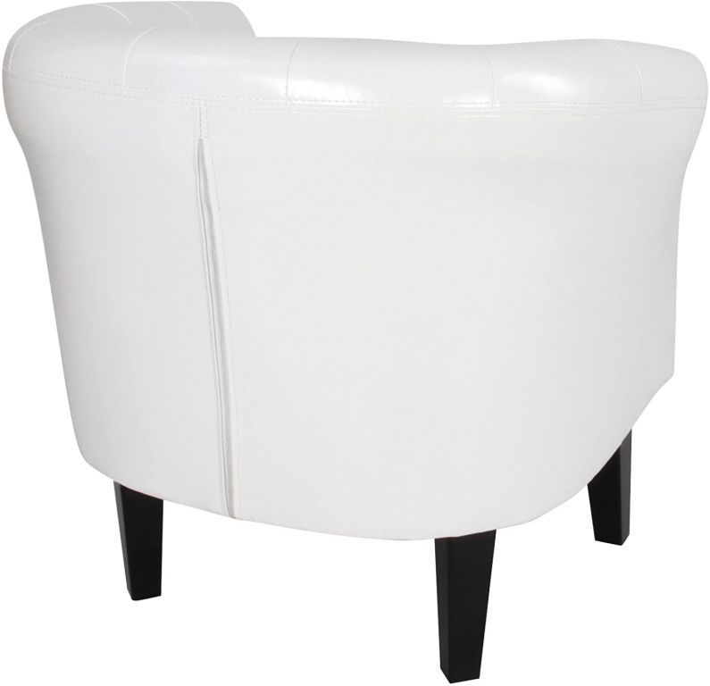 Bílé luxusní klubové křeslo v koženém vzhledu, dřevěné nohy, 58x71x70 cm