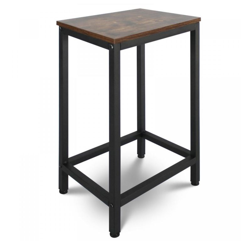Retro barový stůl + 2 židle, kov / dřevěná deska, černá + tmavě hnědá