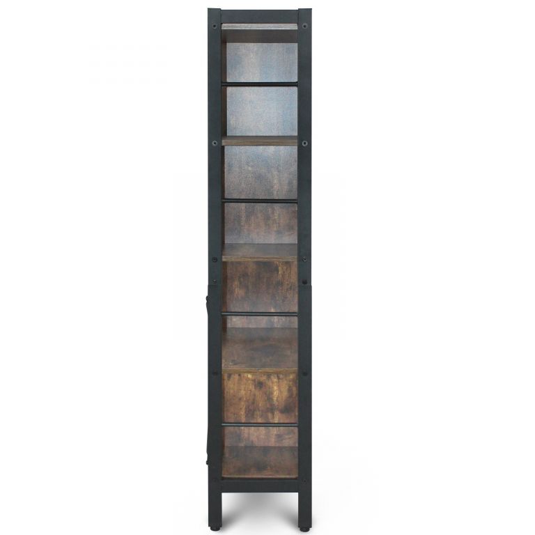 Otevřená retro regálová knihovna do obývacího pokoje, kov + dřevo, 79x30x155 cm