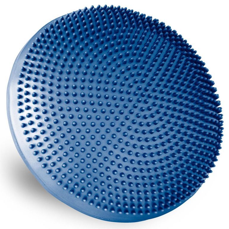 Kulatý nafukovací balanční polštář na sezení, masážní výstupky, modrý, průměr 33 cm, vč. pumpičky