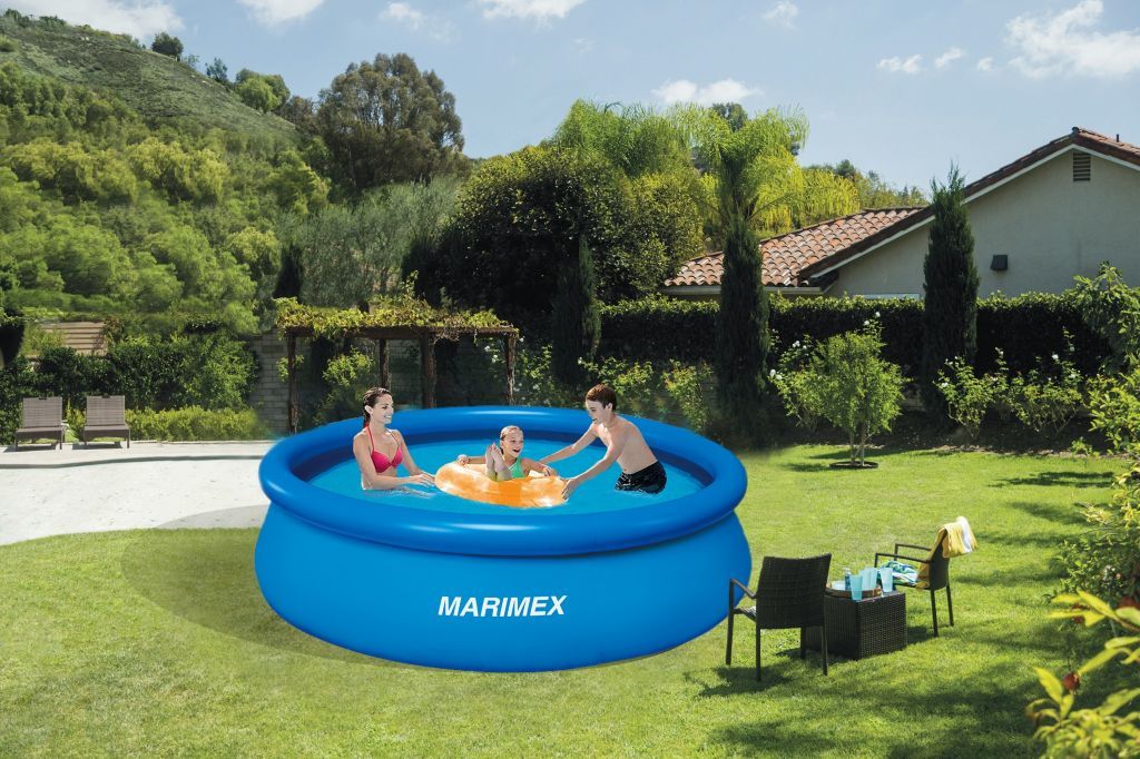Kulatý nadzemní bazén s nafukovacím kruhem modrý, 3,5x0,76 m