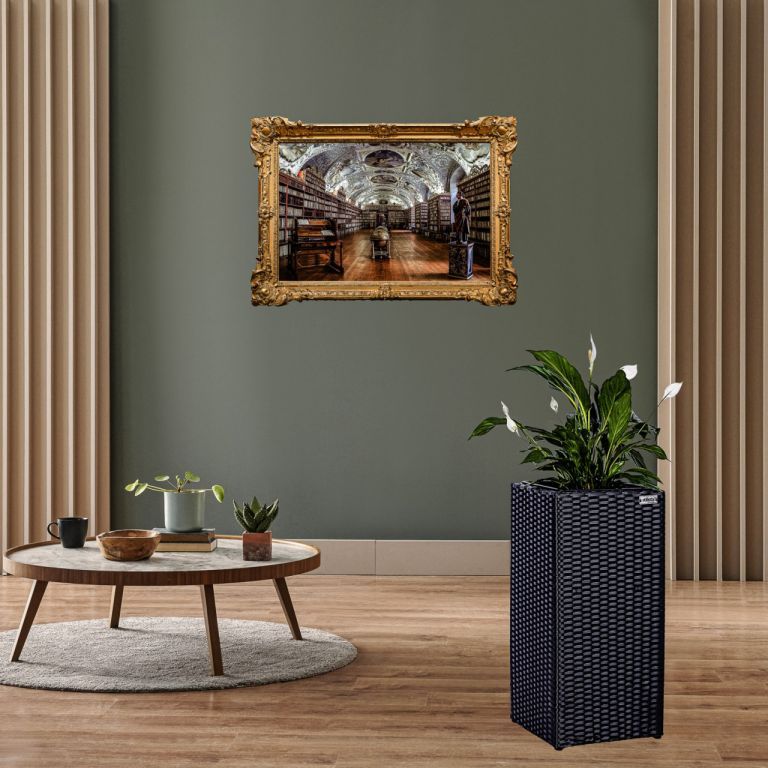 Ratanový květináč čtvercový vysoký včetně vnitřní nádoby, černý, 30x30x64 cm
