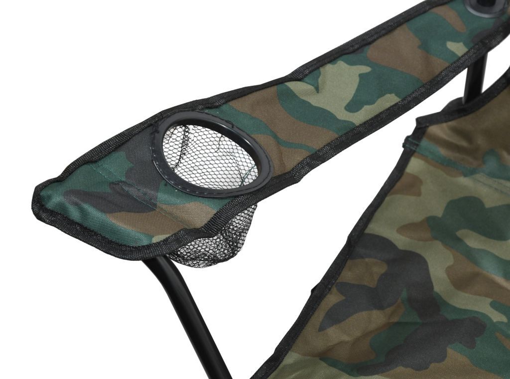 Maskáčová vojenská skládací kempingová židlička s područkami, nosnost 90 kg