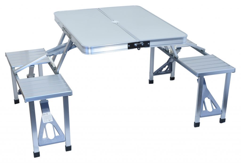 Kempingový nábytek- skládací set stolu a lavic, hliník / plast, pro 4 osoby