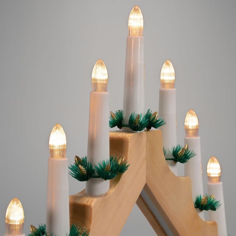 Vánoční svícen led na baterie, 7 svíček, dřevěný, trojúhelníkový, 39x31 cm