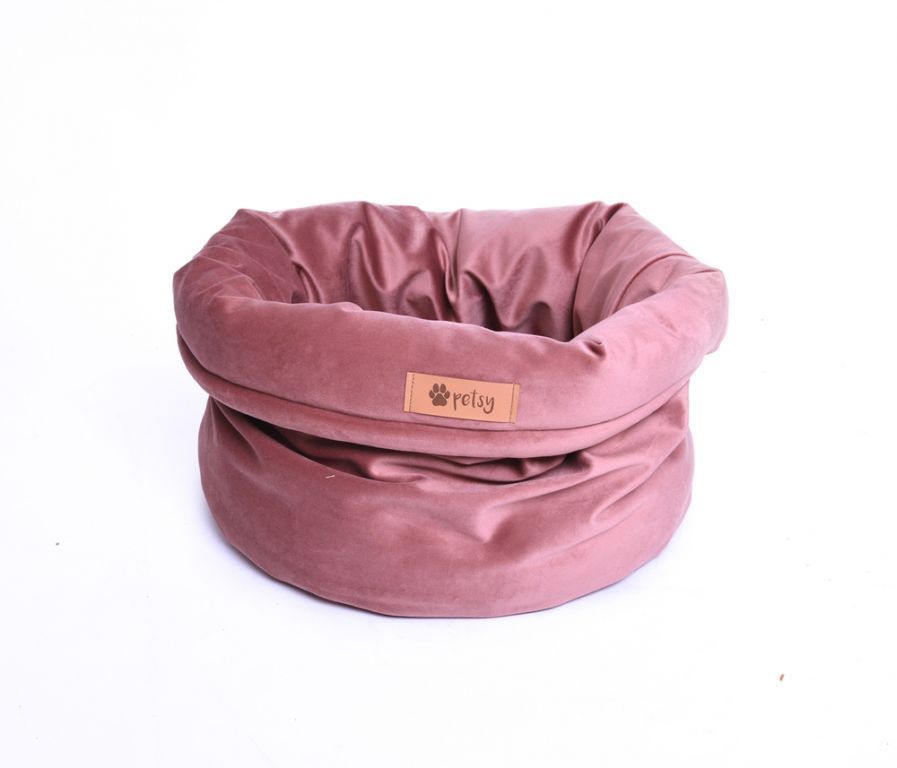 Luxusní malý sametový pelíšek pro kočku / psa, růžový, 40x31 cm