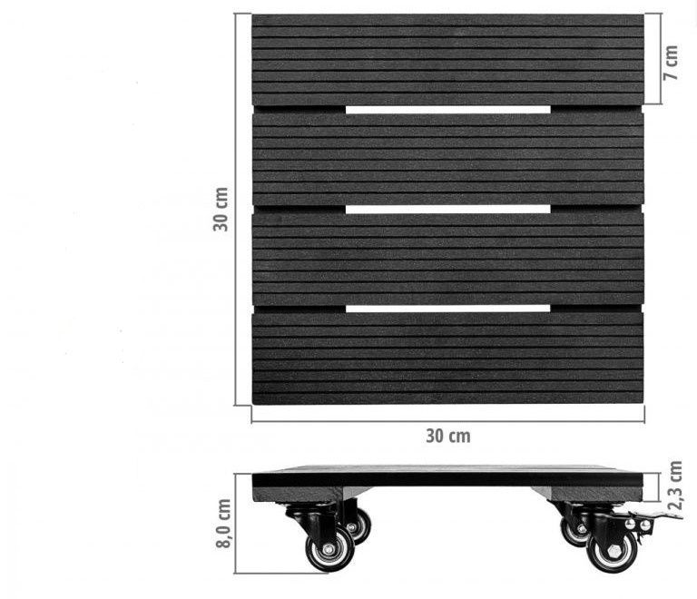 Pojízdný podstavec pod květináč s kolečky, WPC (plast- imitace dřeva), čtvercový, světle hnědý, 30x30 cm