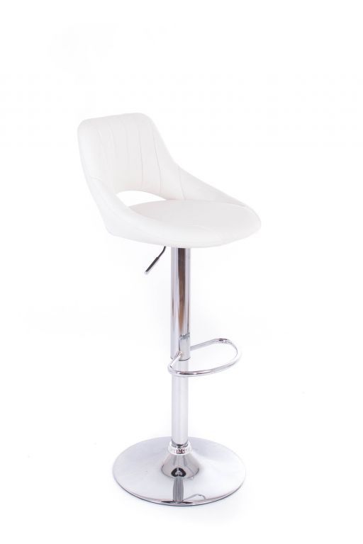 Bílá barová kuchyňská židle s chromovaným podstavcem, otočná, nastavitelná