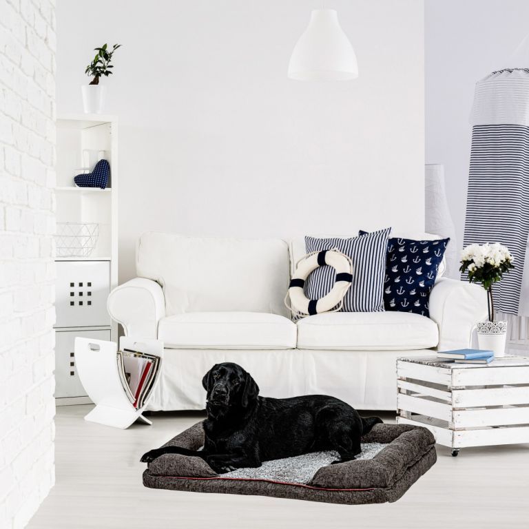 Extra měkký sametový pelíšek pro psa obdélníkový, vyvýšené okraje, tmavě šedý, 90x70 cm