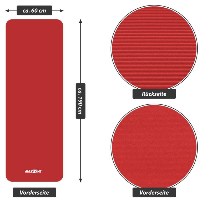 Kvalitní gymnastická podložka pěnová omyvatelná, červená, 190x60 cm, tloušťka 1,5 cm