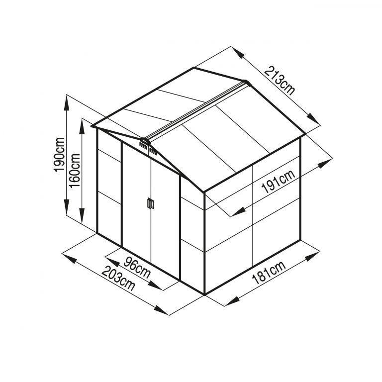Zahradní domek / dílna / garáž, kovový, béžová / šedá, 2 křídlé posuvné dveře, uzamykatelný, 213x190x191 cm