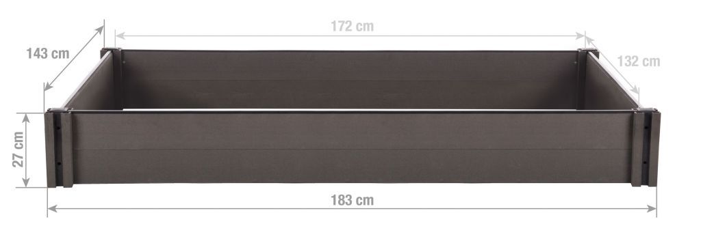 Odolný vyvýšený záhon z dřevoplastu WPC hnědo šedý, 183x143x27 cm