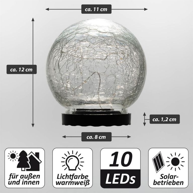 Solární svítící koule s LED řetězem uvnitř na zahradu / terasu, průměr 11 cm