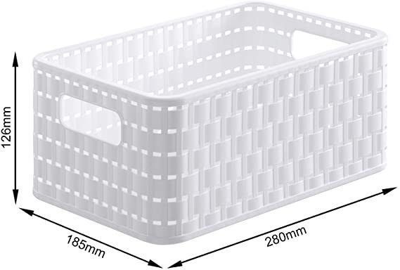 Úložný box bez víka plast umělý ratan bílý, 6L, 28x18,5x12,6 cm