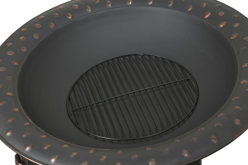 Designové kovové kulaté přenosné ohniště- mísa na oheň, včetně poklopu, černá / měděná patina, průměr 88,5 cm
