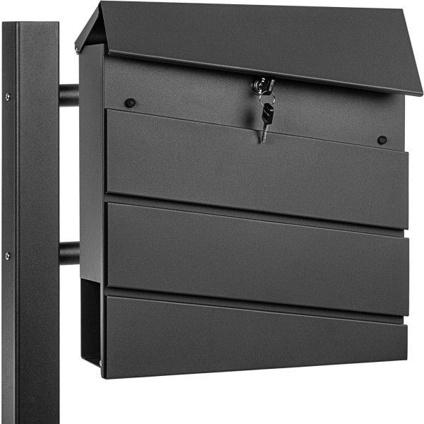 Venkovní domovní poštovní schránka se stojanem, na jedné noze, kovová, antracit, 37x37x10 cm (stojan 120 cm)