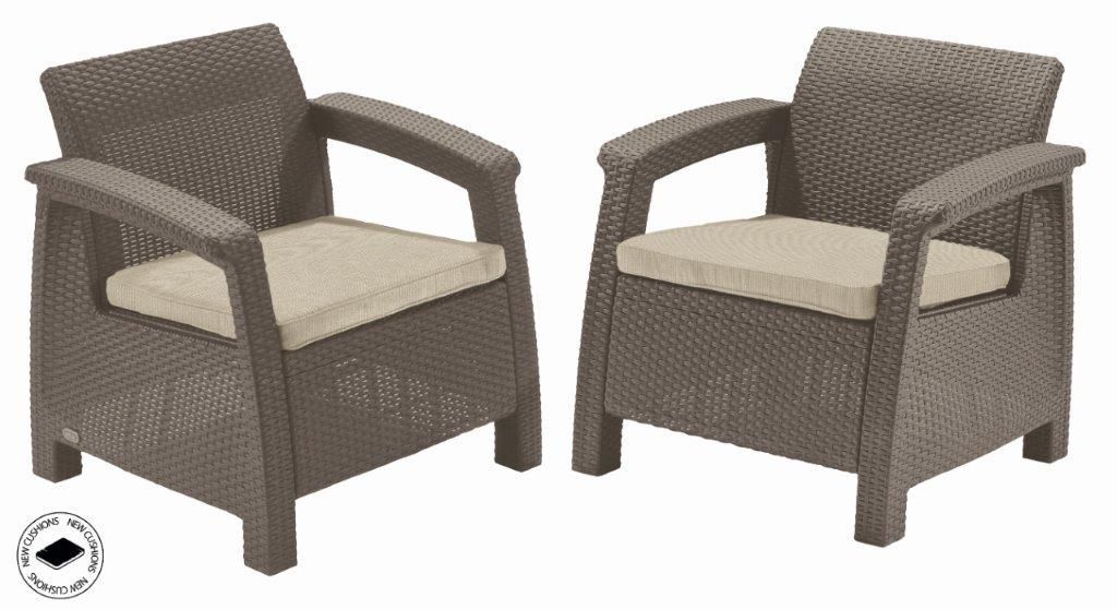 2x zahradní ratanová židle cappuccino (béžová), vč. polstru