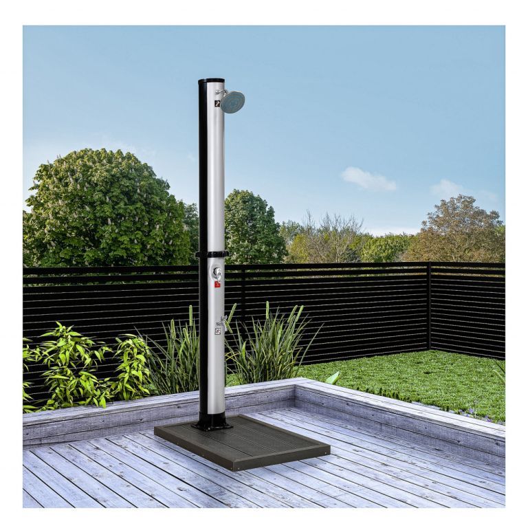 Kvalitní luxusní zahradní sprcha s integrovaným zásobníkem vody 35 L, stříbrná / černá, 217 cm