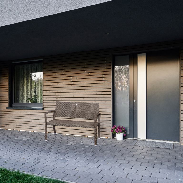 Menší venkovní ratanová lavička pro 2 osoby na zahradu / terasu / balkon, černá, 122 cm