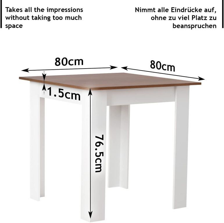 Čtvercový dřevěný jídelní stůl 80x80 cm pro 4 osoby, bílá / dekor ořech