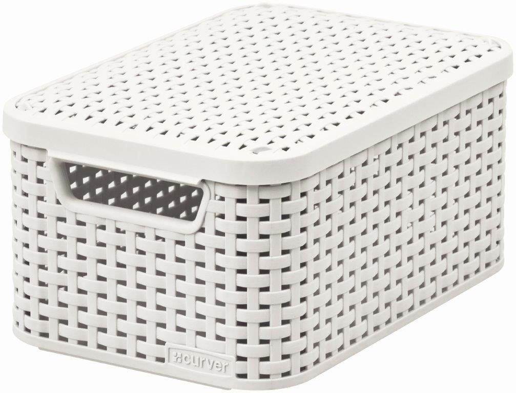 Plastový úložný box do domácnosti s víkem, umělý ratan, prodyšný, bílý, 6L, 29x14x20 cm
