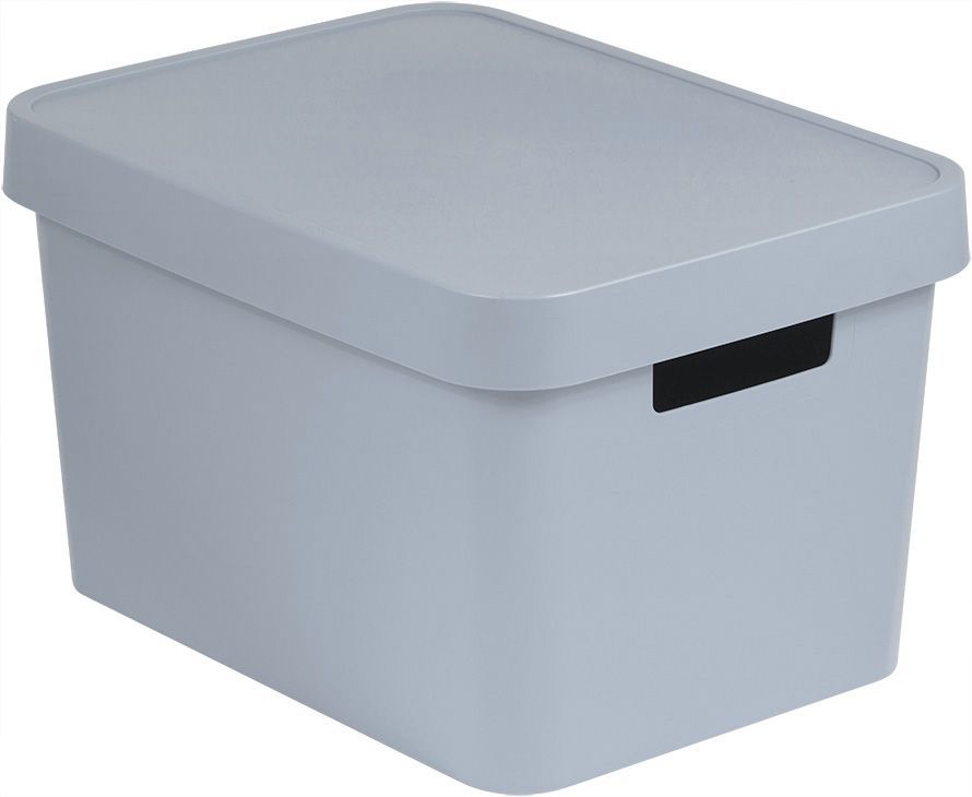 Úložný plastový box s víkem stohovatelný, do bytu / kanceláře / dílny, šedý, 17L, 36x22x27 cm