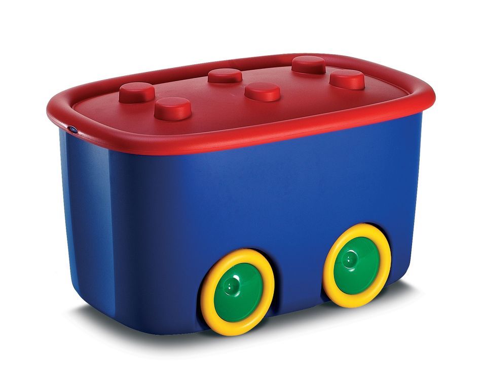 Velký dětský úložný box modrý / červený, s kolečky, 46L, 58x32x39 cm