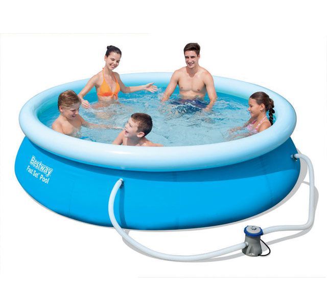 Dětský samostavěcí bazén nadzemní kulatý s filtrací, modrý, 305x76 cm