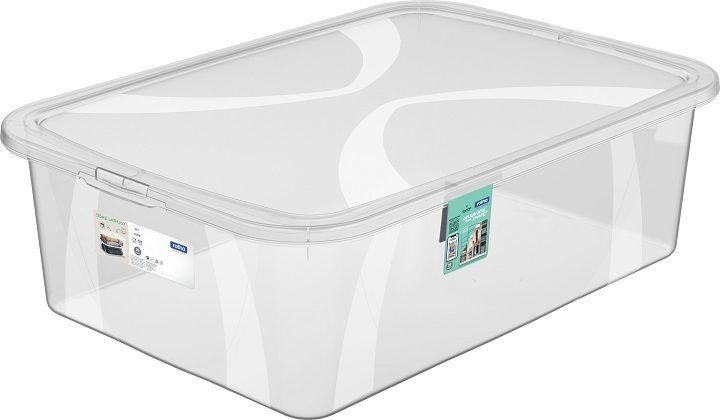 Velký úložný plastový box průhledný s víkem, 29 L, 39x17x57 cm