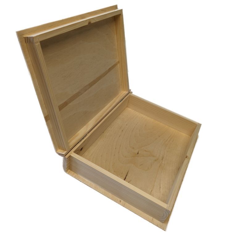 Dřevěná krabička s otevíracím víkem ve tvaru knihy, masiv borovice, 34,5x8x25 cm