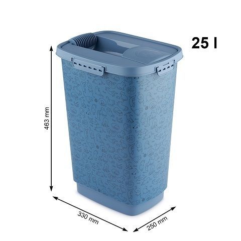 Plastový box kontejner na suché krmivo pro zvířata, modrý, 25 L