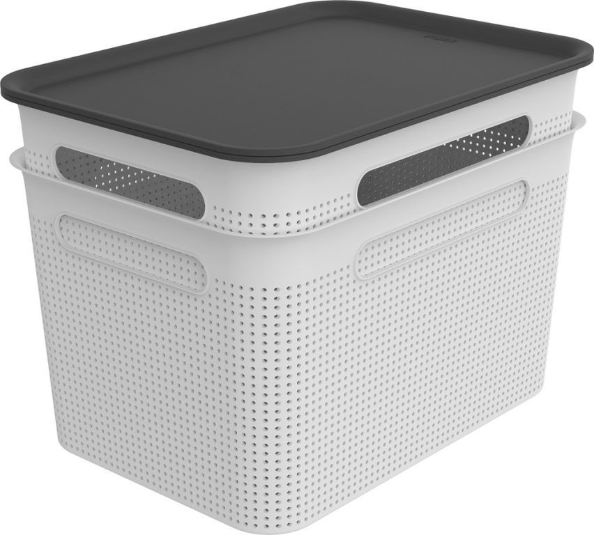 Plastový úložný box do domácnosti / kanceláře bílý, s malými otvory, 16 L, 36x26x21 cm
