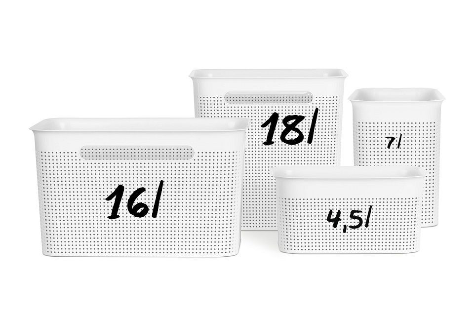 Plastový úložný box do domácnosti / kanceláře cappuccino, s malými otvory, 7 L, 26x18x21 cm