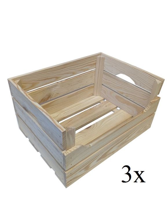 3x dřevěná bedýnka na ovoce / zeleninu, stohovatelná, 30x13x40 cm