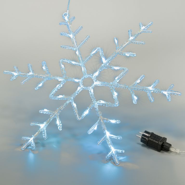 Vánoční svítící sněhová vločka venkovní + vnitřní IP44 do zásuvky, studeně bílá, časovač, 55 cm