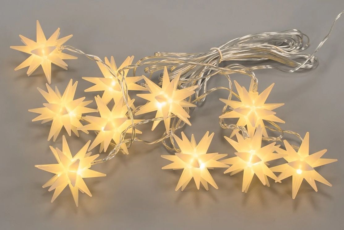 Vánoční svítící řetěz hvězdy venkovní + vnitřní na baterie, teple bílý, 10 led, 1,35 m