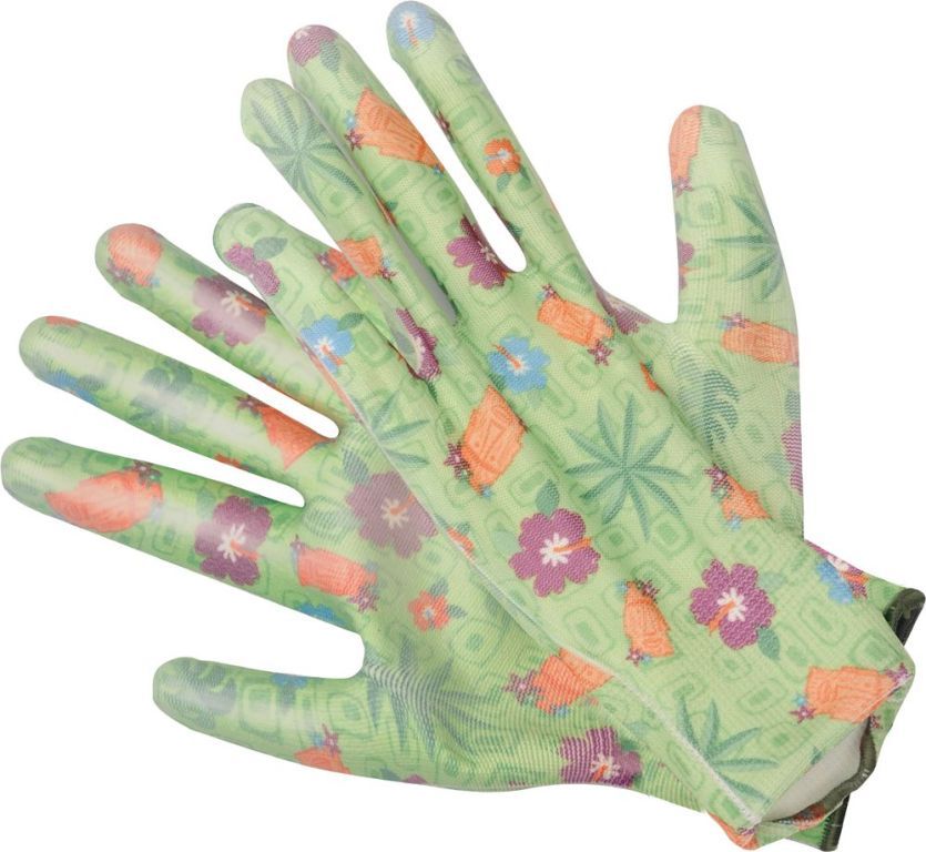 Dámské zahradní rukavice zelené s květinami vel. 8