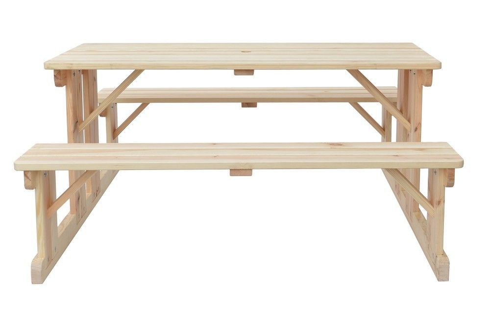 Pivní set nábytku zahradní stůl + lavice spojené, masivní dřevo nelakované, 180 cm