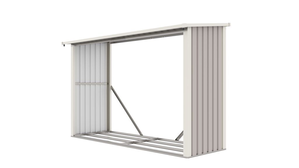 Kovový přístřešek na dřevo dřevník šedý k plotu / ke zdi, 242x156x89 cm