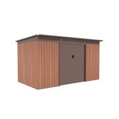 Zahradní domek / garáž kov hnědý - imitace dřeva, 340x206x186 cm