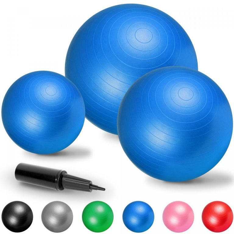 Velký gymnastický míč na cvičení nafukovací s pumpičkou modrý, průměr 75 cm