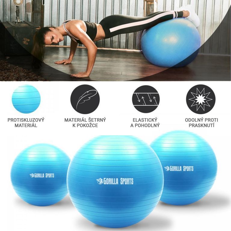 Velký gymnastický míč na cvičení nafukovací s pumpičkou modrý, průměr 55 cm